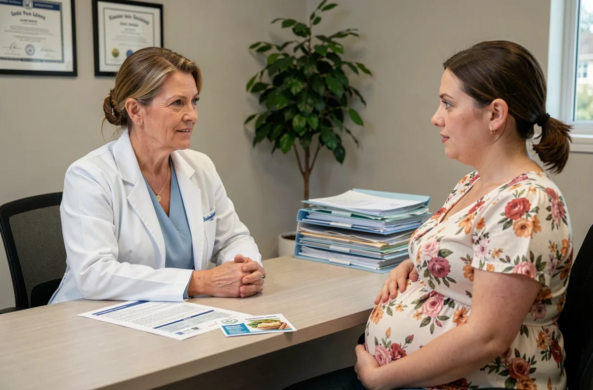 Consultation médicale entre une gynécologue et une femme enceinte sur l'alimentation pendant la grossesse