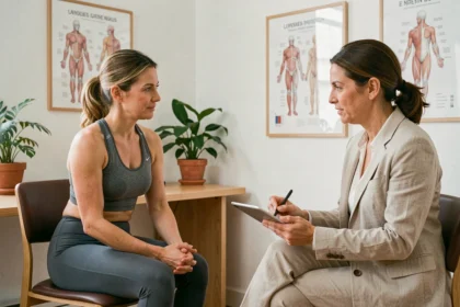Consultation bien-être et gestion du poids dans une clinique parisienne moderne, femme et praticienne en discussion