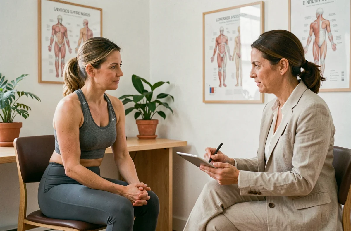 Consultation bien-être et gestion du poids dans une clinique parisienne moderne, femme et praticienne en discussion