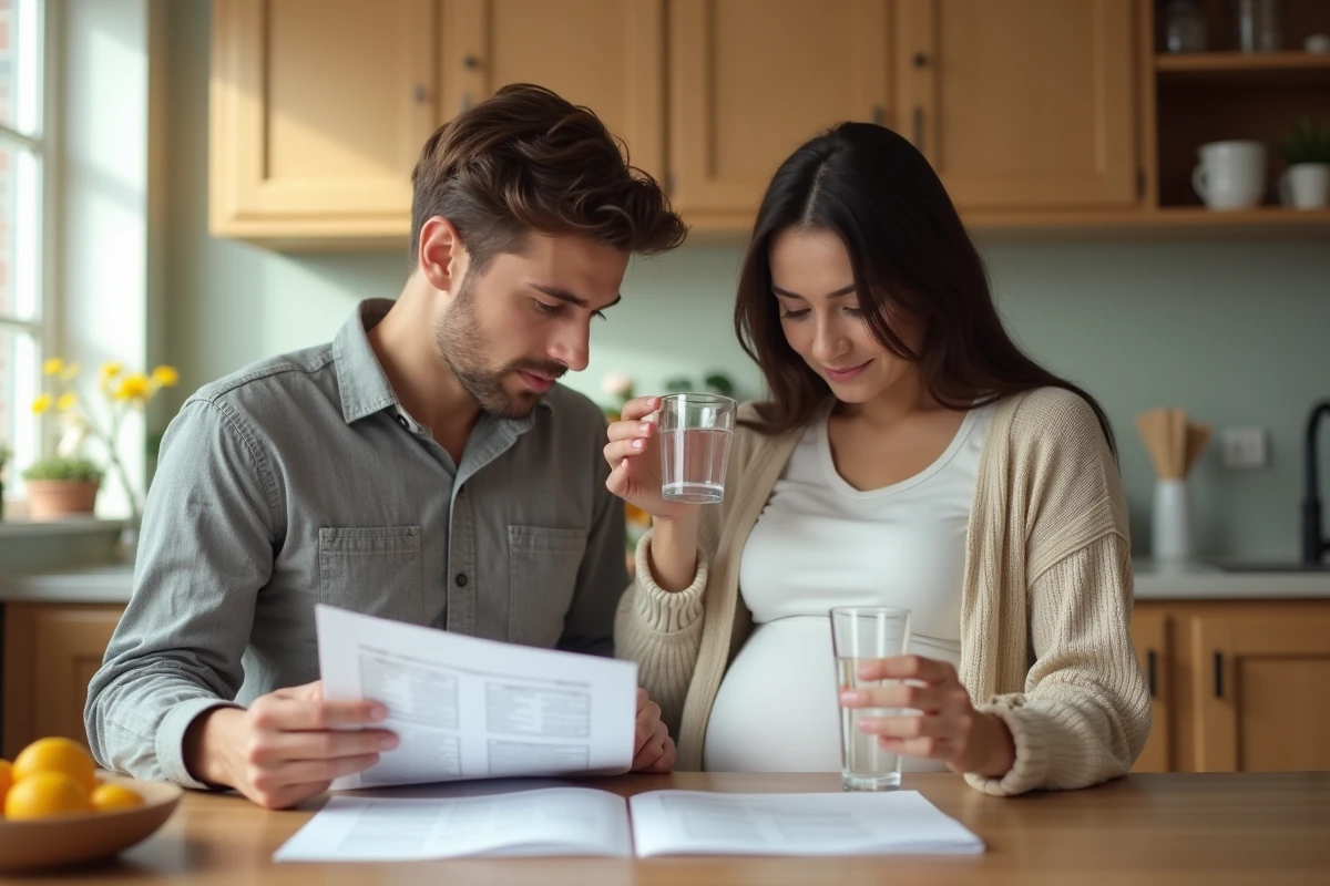 Jeune couple regardant des résultats de tests dans la cuisine
