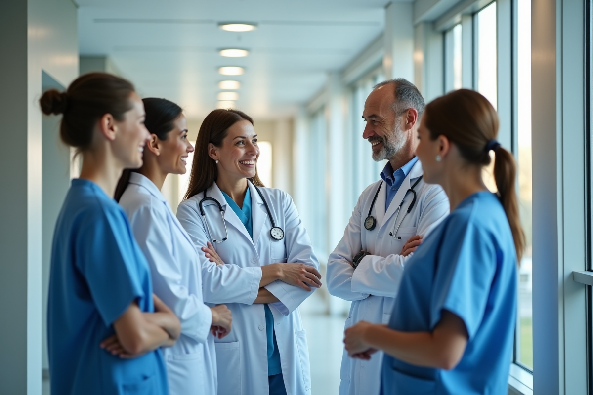 Groupe de médecins et infirmiers dans un hôpital moderne