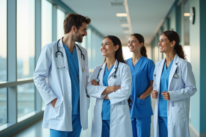 Équipe de soins diversifiée dans un hôpital moderne