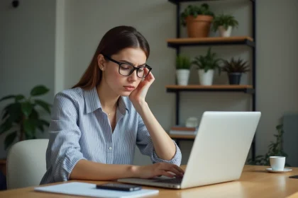 Jeune femme au bureau en train de taper sur un ordinateur
