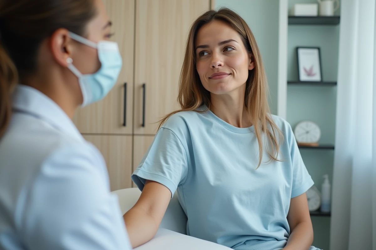 Femme en consultation dermatologique dans un cabinet moderne