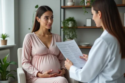 Femme enceinte discutant avec une m&eacute;decin dans un cabinet moderne