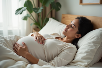 Femme enceinte dormant paisiblement dans sa chambre moderne