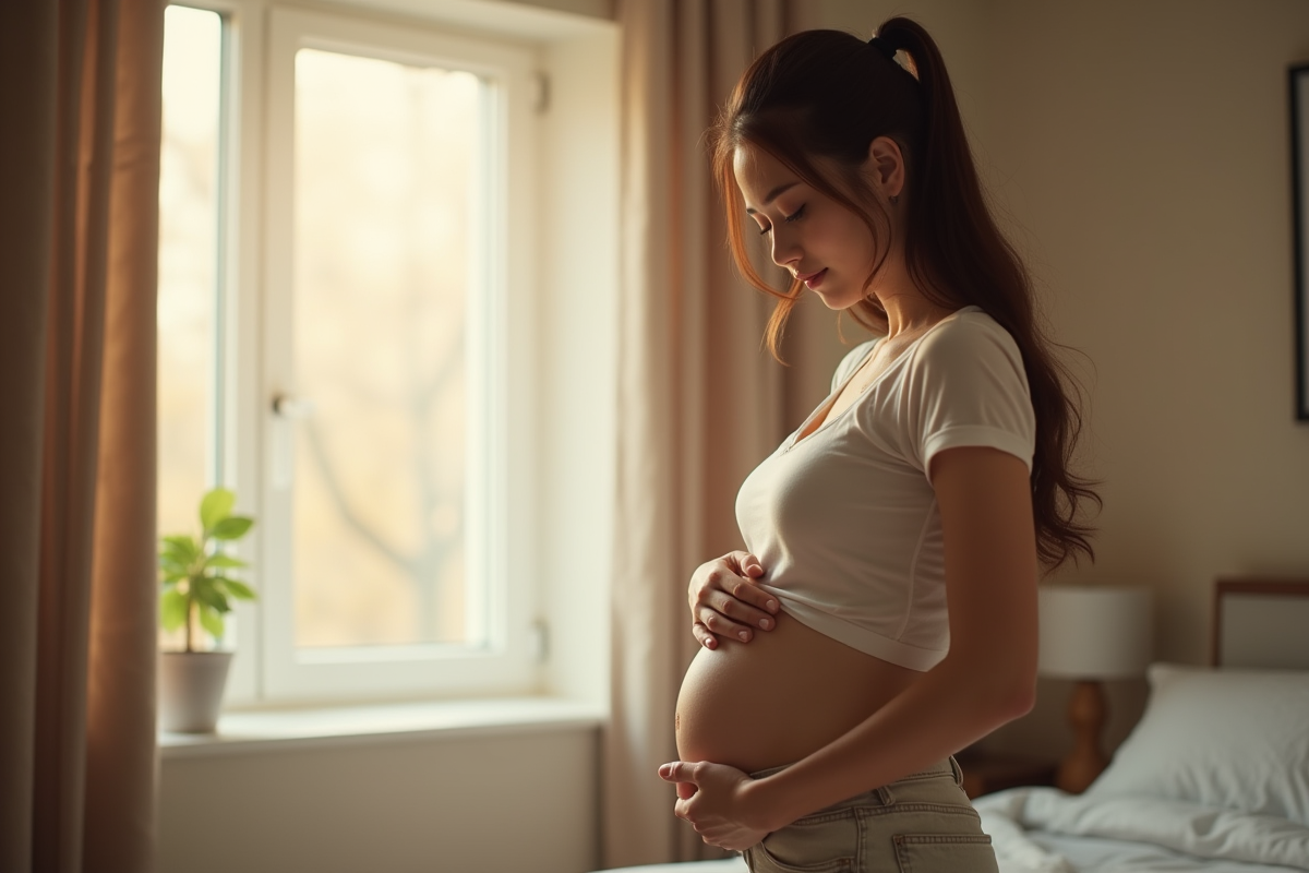 Jeune femme pensant dans une chambre lumineuse