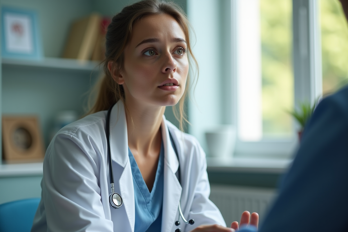 Jeune femme attentive en consultation médicale