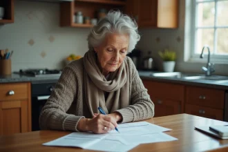 Femme d'âge moyen lisant des documents à la maison