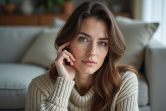 Femme regardant son visage avec des cernes visibles