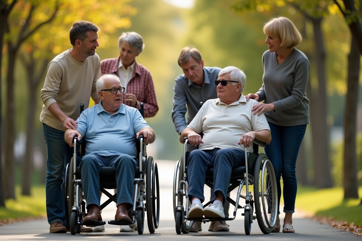 Groupe de personnes handicapées en plein air lors d'une rencontre