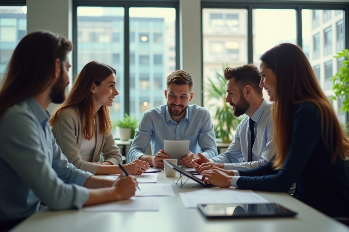 Groupe de professionnels dans un bureau moderne discussion