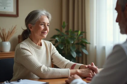 Femme mature montrant un hématome sur l'avant-bras à son médecin lors d'une consultation médicale