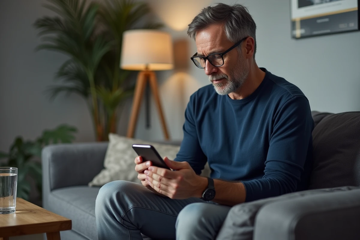 Homme prenant des notes sur son smartphone pour préparer sa consultation médicale concernant des fourmillements récurrents dans le bras gauche