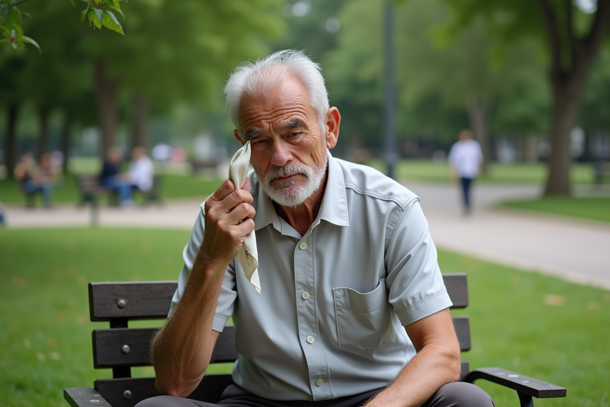 Homme assis sur un banc de parc en train de s