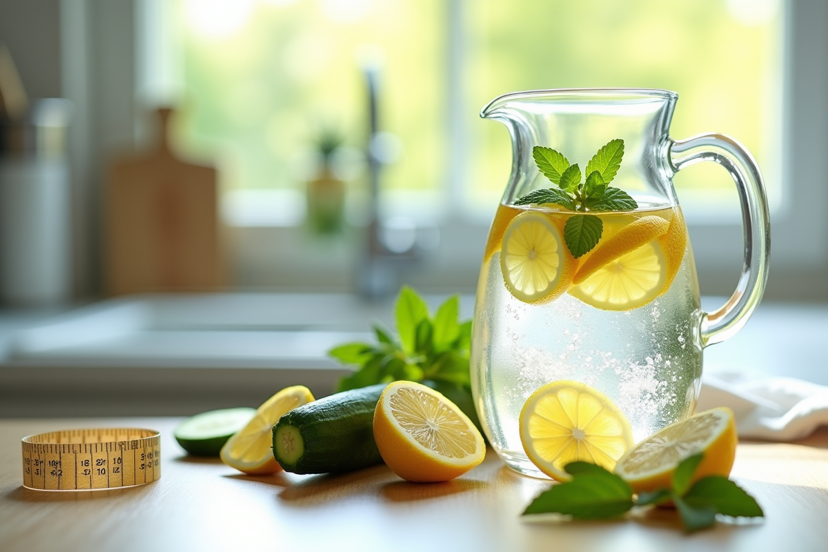 Ingrédients pour eau detox citron concombre menthe