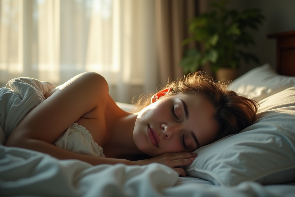 Jeune adulte dormant paisiblement dans une chambre lumineuse