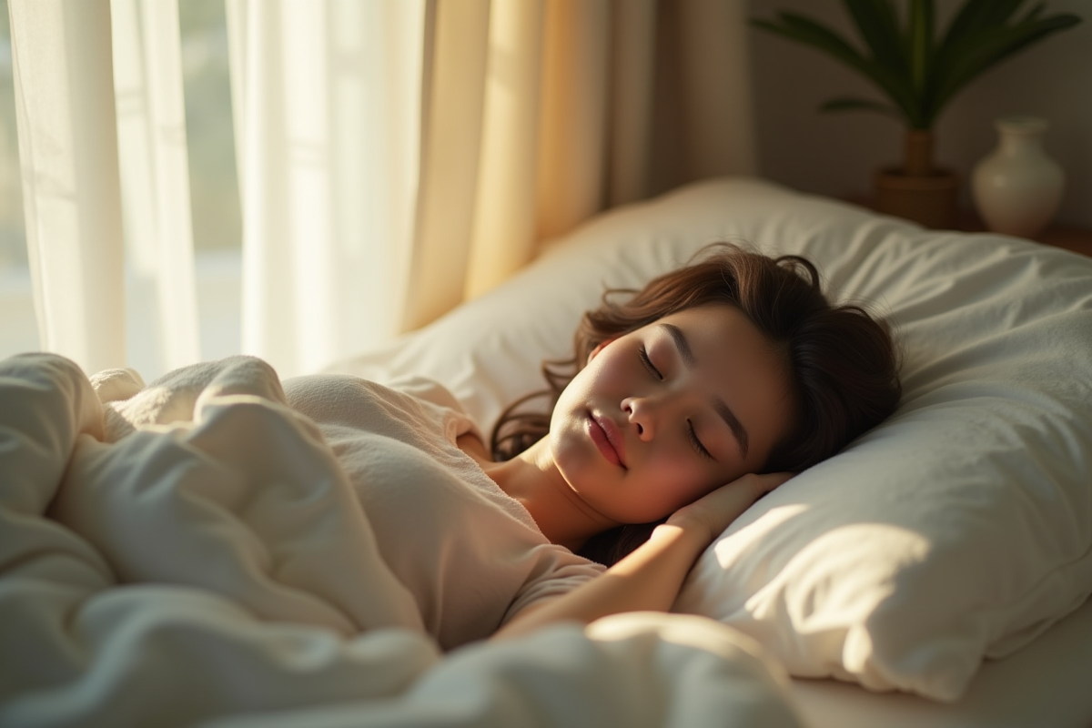 Jeune adulte dormant paisiblement dans une chambre lumineuse