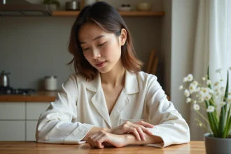 Jeune femme appliquant une creme herbal dans sa routine bien etre