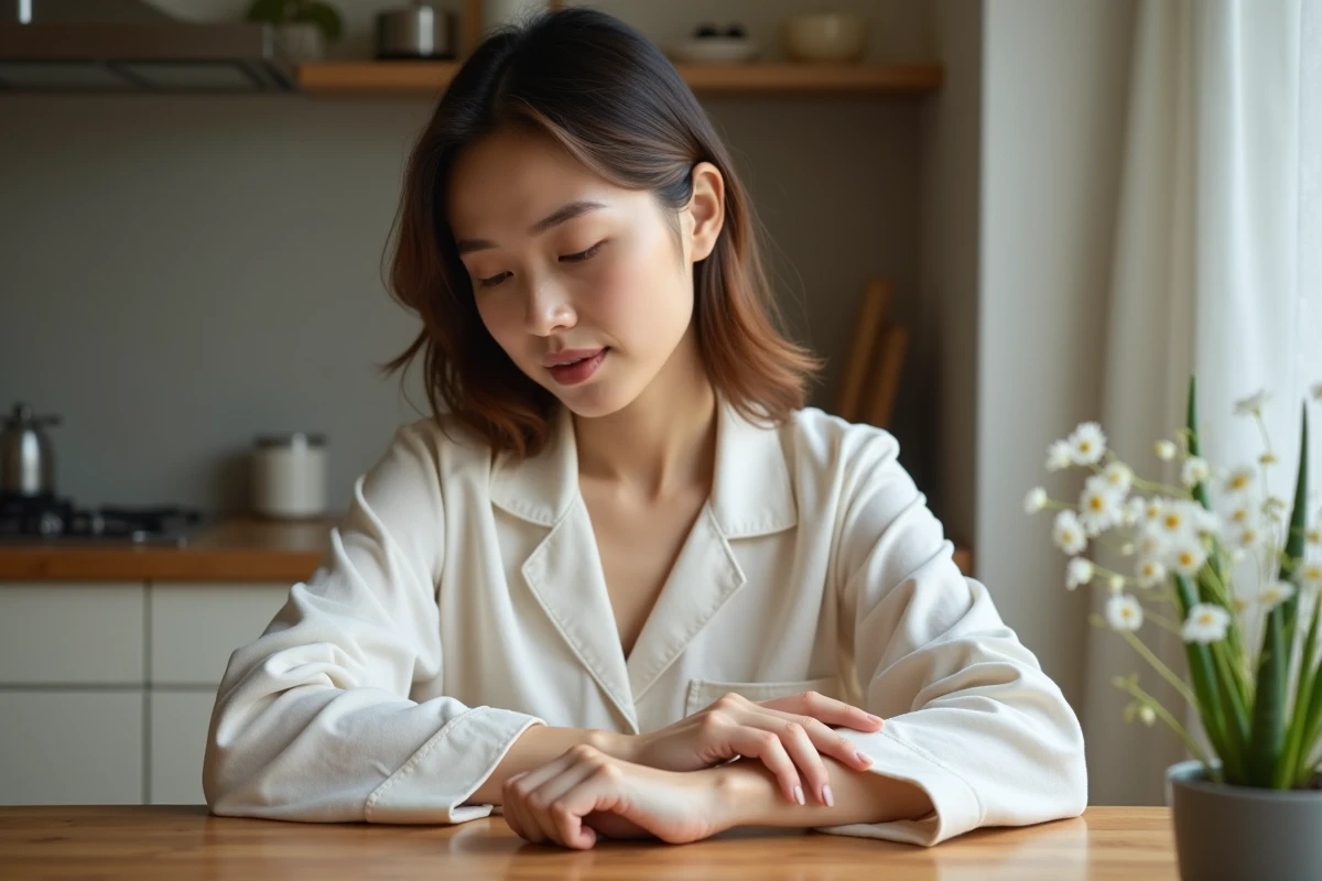 Jeune femme appliquant une creme herbal dans sa routine bien etre