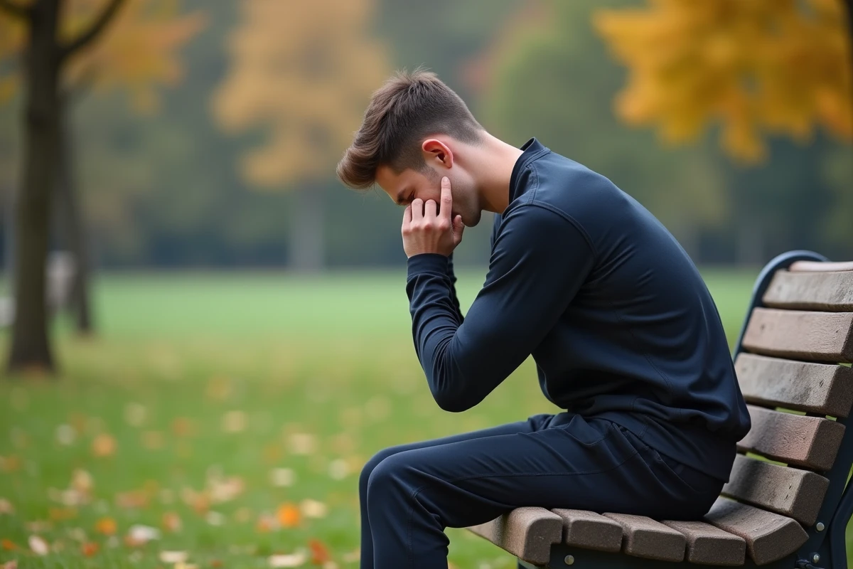 Jeune homme en sport soulageant son dos dans un parc