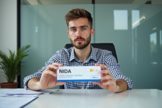 Jeune homme tenant un test NIDA dans un bureau moderne