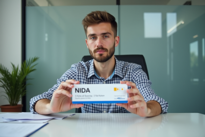 Jeune homme tenant un test NIDA dans un bureau moderne