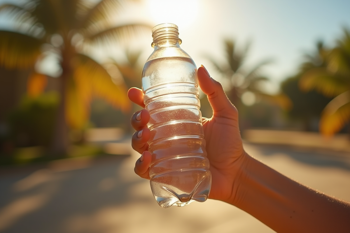 Main sèche tenant une bouteille d
