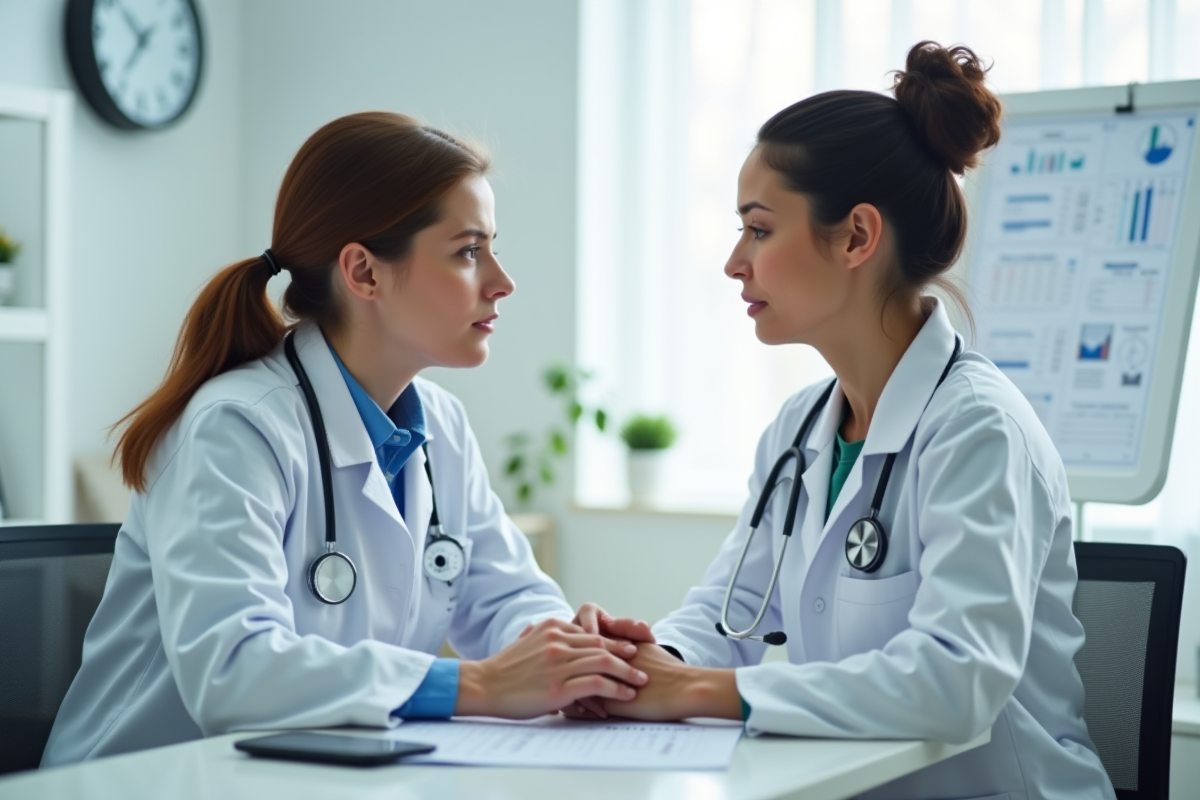 Medecin et patiente en consultation dans une clinique