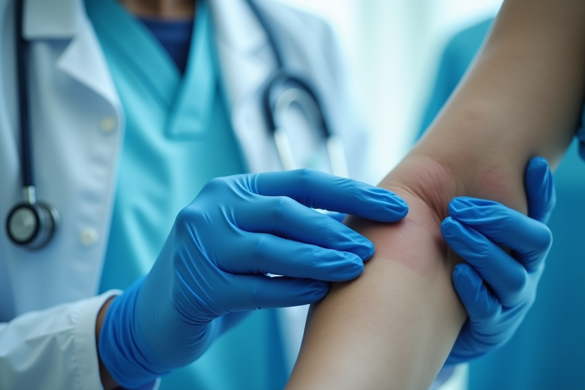 Docteur en gants examinant le bras d
