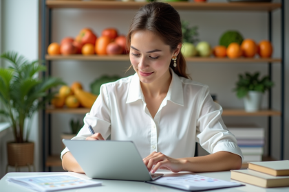 Nutritionniste femme examine un dossier alimentaire