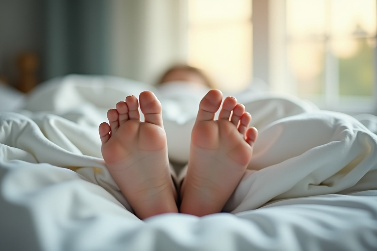 Personne dormant paisiblement dans un lit sous une lumière douce