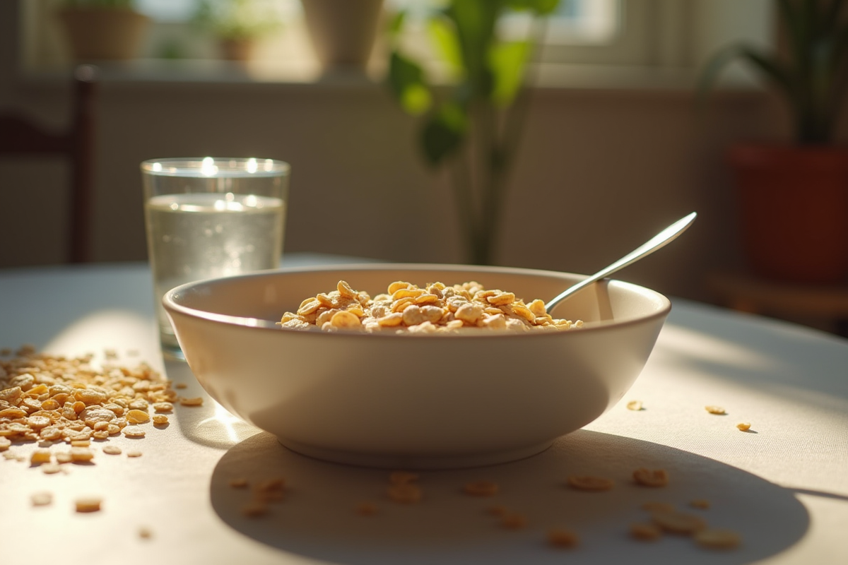 Petit déjeuner avec bol d'avoine inachevé et texture douce
