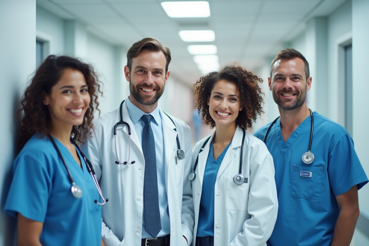 Groupe de professionnels de santé dans un hôpital moderne