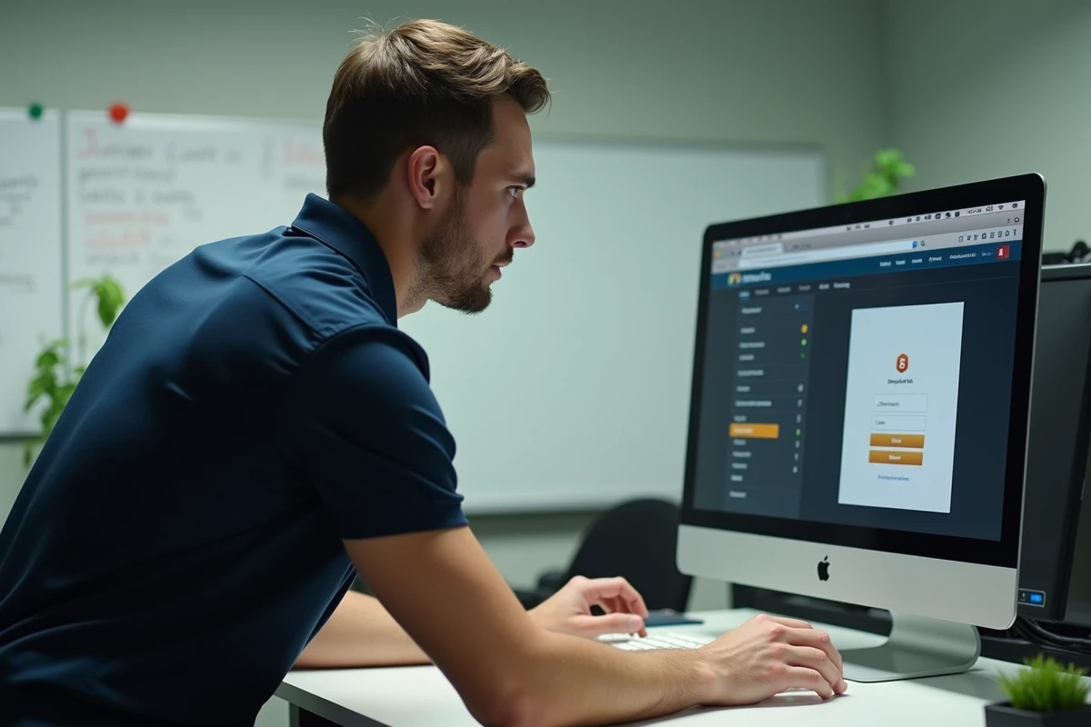 Technicien informatique universitaire expliquant les paramètres de navigateur pour accéder à Cristolink UPEC depuis un bureau d'assistance